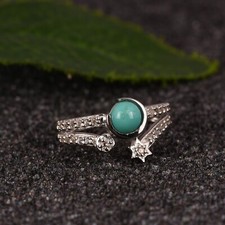925 Sterling Silver Turquoise & White Topaz Statement Ring Birthday Gift For Her
