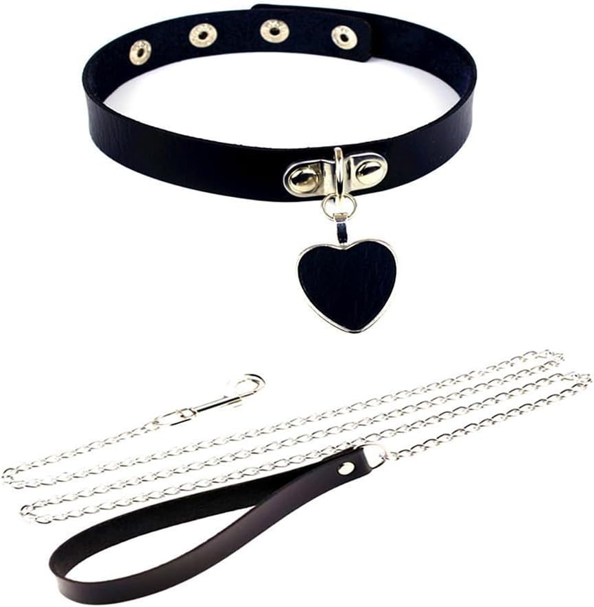 Adjustable Heart Choker Collar for Women with Soft PU Leash