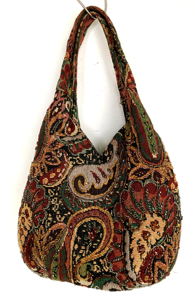 Bolso de noche floral con cuentas monedero vintage años 70 tapiz Foto 2 de 4