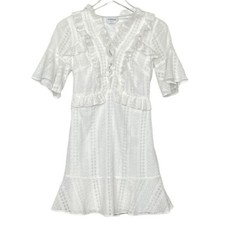 Bebe Dress Womens 2 White Crochet Lace Elbow Sleeves Lace Up Chest Lined Cottage