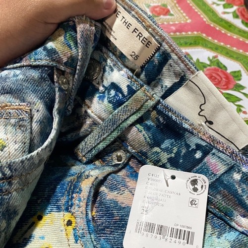 Free People Tennessee Low Rise Illusion Jeans Floral Canvas Paint Splatter Sz 25 - Picture 6 of 6