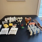 Lot of Vintage 4 Farm Animals, 9 Tonka fences, Ladder, 3 Hay Bails, And Other