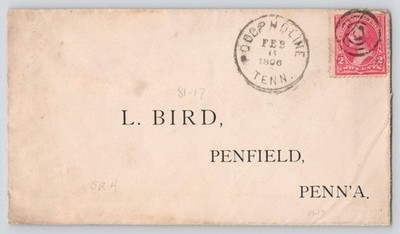 1896 L. Bird Penfield Penna PA  Postal Cover