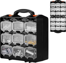 ValueMax Small Parts Organizer Box, Double-Sided Tool Box with 18 Removable Bins