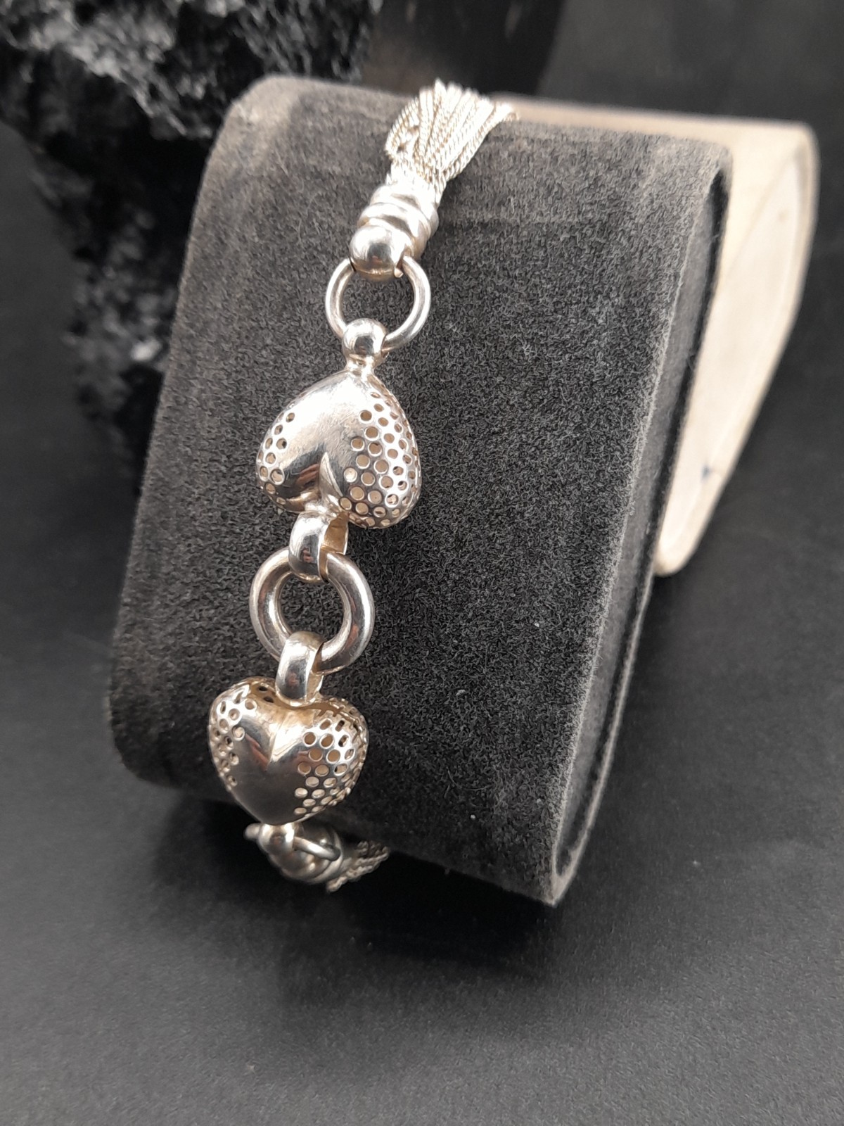 Vintage Heavy Sterling Silver Multi Strand Loveheart Bracelet 8in 16g 1990s image 7