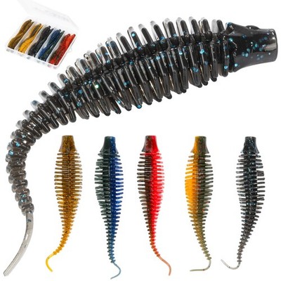 20PCS Soft Plastic Worms 4.75 , Ribbed Curly Tail Swimbait Fishing Lures for ...