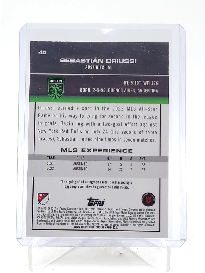 SEBASTIAN DRIUSSI 2023 TOPPS CHROME MLS AUTOGRAPH GOLD AUTO /50 Q3713 - Image 2 of 2