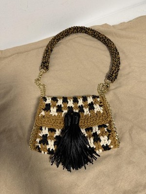 Catarina Mina Shoulder Bag Womens Small Crochet Tassel Chain Strap Handbag Purse