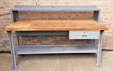 Work Bench 28 x 72, Heavy Maple Wood Top, Metal legs, Steel Drawer, shelves -USA