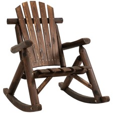 Outdoor Rustic Single Rocking Chair Adirondack Patio Garden Chair Carbonized