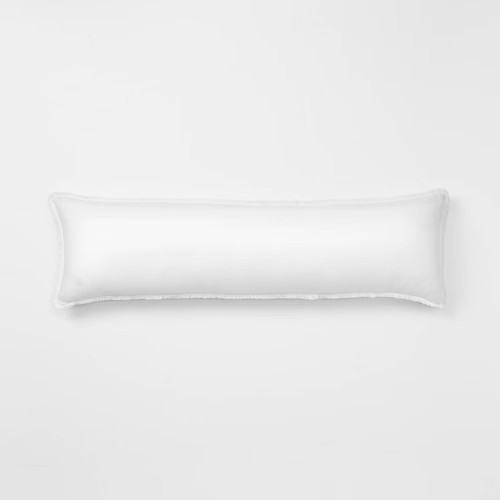Lumbar Heavyweight Linen Blend Throw Pillow White - Casaluna: Rayon Weave Indoor