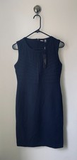 NWT T Tahari Tonya Pleated Sleeveless Sheath Dress Navy Blue Size 4