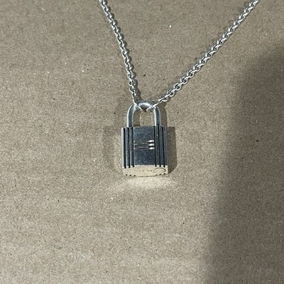 Hermes Sterling Silver Padlock Necklace AG925 Lock Pendant Chain