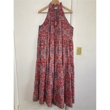 Anthropologie Boemo Paisley Halter Neck Maxi Dress Boho Tiered Sleeveless Size L