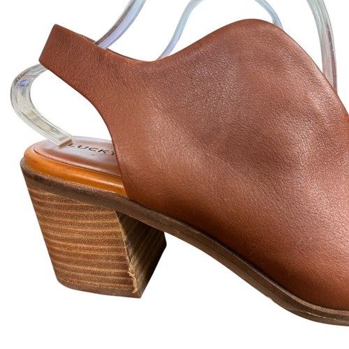 Lucky Brand Rhazy Brown Leather Block Chunky Heel Slingback Sandals Shoes 8.5 - Picture 12 of 16