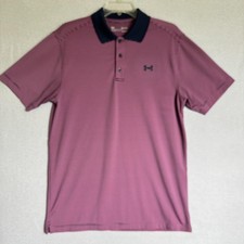 Under Armour Polo Shirt Mens Medium Navy Pink HeatGear Striped Golf 1272330