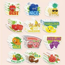 Set of 12 Fruit Scented Scratch  Sniff Stickers 1.5"-2.5" Stickers