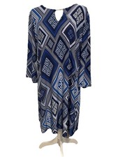 Tacera Womens Dress Size 1X 3/4 Sleeve Key Hole V-Neck Shades of Blue