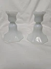 2 Vintage White Milk Glass Octagonal Taper Candlestick Holders 4.75”