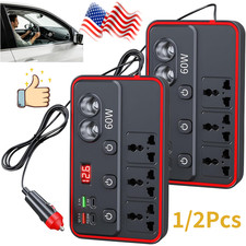 1/2PCS Car Charger with AC Outlets  USB - 60W Power Inverter with 3 AC Sockets