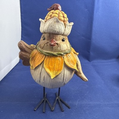 Bird Figurine Collectible Autumn Fall Harvest Corn Leaf Resin Metal Hand Painted