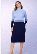 Karen Millen Womens Bodycon Dress Size M Blue Ribbed Turtleneck Long Sleeve