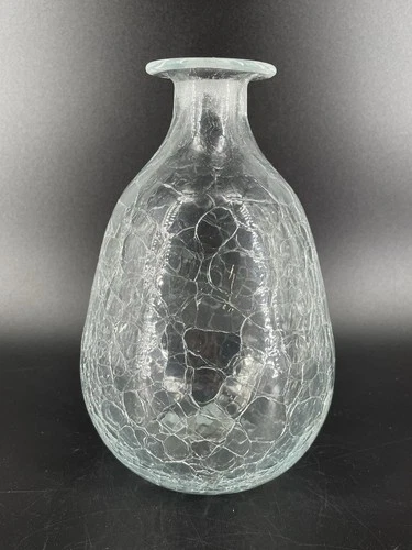 Vintage MCM Handmade Blenko Clear Crackle Glass Bottle Decanter No Stopper)