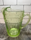Anchor Hocking Vintage 1930’s Roulette Green Pitcher Uranium Glass UV Glow