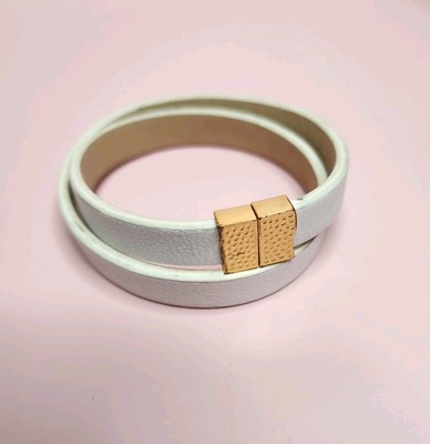 Rustic Cuff Bracelet White Leather Wrap Gold Magnetic Closure Rc Western Neutral