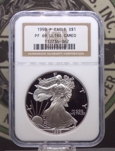 1998 "P" PROOF American *SILVER* Eagle $1 NGC PF69 Ultra Cameo #062 ECC&C, Inc.