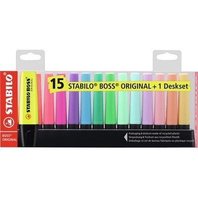 STABILO BOSS ORIGINAL 15er Tischset 15Farben Büro Schule Freizeit Textmarker Set