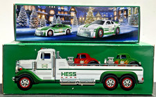 Lot Of 2 HESS Stock Car Racers & Flatbed Truck With Hot Rods - NEW