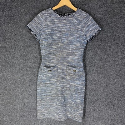 Loft Dress Women 0 Gray Sheath Midi Zipper Lined Short Sleeve Pockets Casual