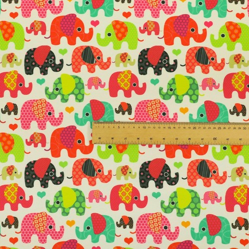 Fire Treated Velour Velvet Texture Upholstery Fabrics Colourful Elephants Animal - Picture 4 of 5