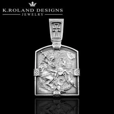 Extra Large Pure Silver Knight & Dragon Heirloom Pendant 50mm Dual-Sided Design