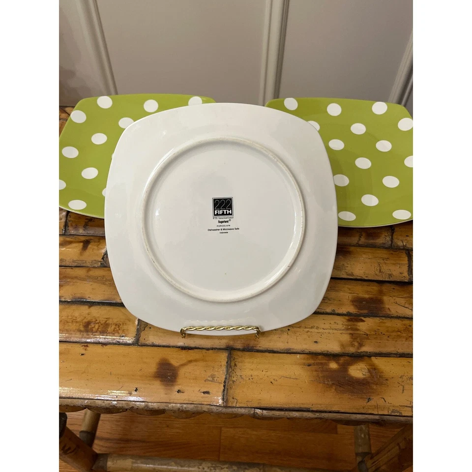 222 Platos Cuadrados Fifth Sugarland Verde Blanco Lunares Repuesto Foto 3 de 4