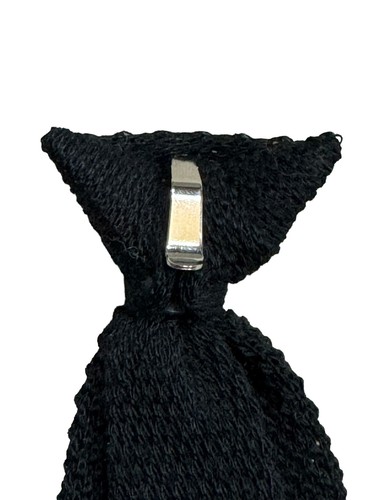 Vintage Square End 100% Wool Knit Neck Tie Classic Solid Black Clip On USA Made - Picture 3 of 7