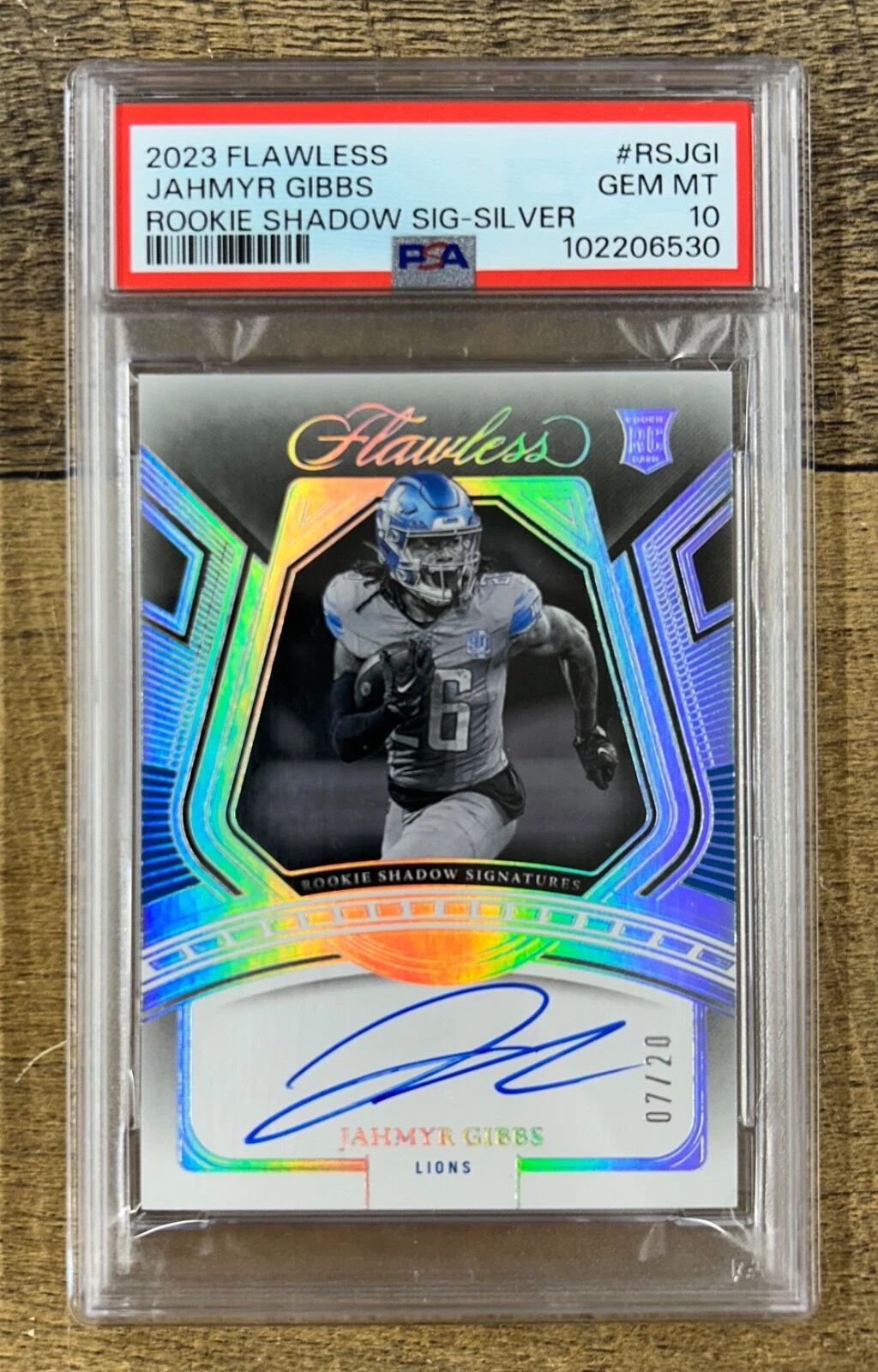 Jahmyr Gibbs Panini Flawless Rookie Shadow Signatures #RSJGI Silver