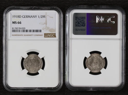 1918D GERMANY 1/2M NGC MS 66