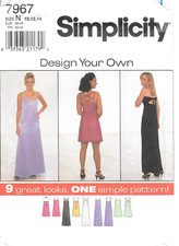 Uncut Simplicity Sewing Pattern  7967 Petite Flared Slip Dress Size: 10-12-14