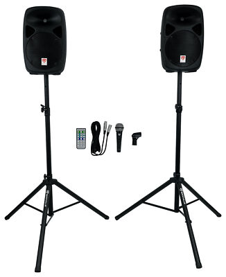 Rockville RPG102K Dual 10'' Powered Speakers DJ PA System Bluetooth+Mic+Stands