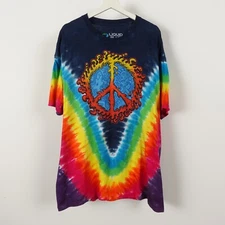 Liquid Blue Rainbow Tie Dye Peace Psychedelic Mushroom T shirt Size XL Vintage