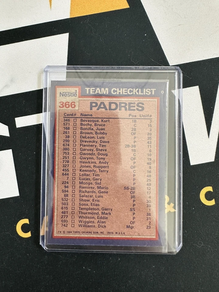 1984 Topps - Team Checklist Nestle #366 Terry Kennedy, Dave Dravecky - Image 2 of 2