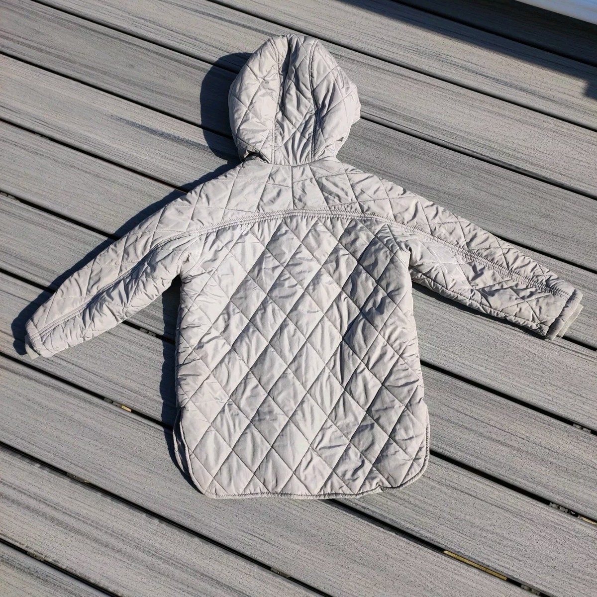 Zara Kids Diamond Quilted Snaps Coat Jacket Hoodie Gray Size