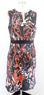 Milly of New York Abstract Colorful Print Sheath Dress Size 10 Black / Gray Red