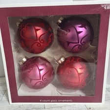 Glass Ornaments With Felt Heart Design 4 Pack NEW Jewel Tones 4" Christmas