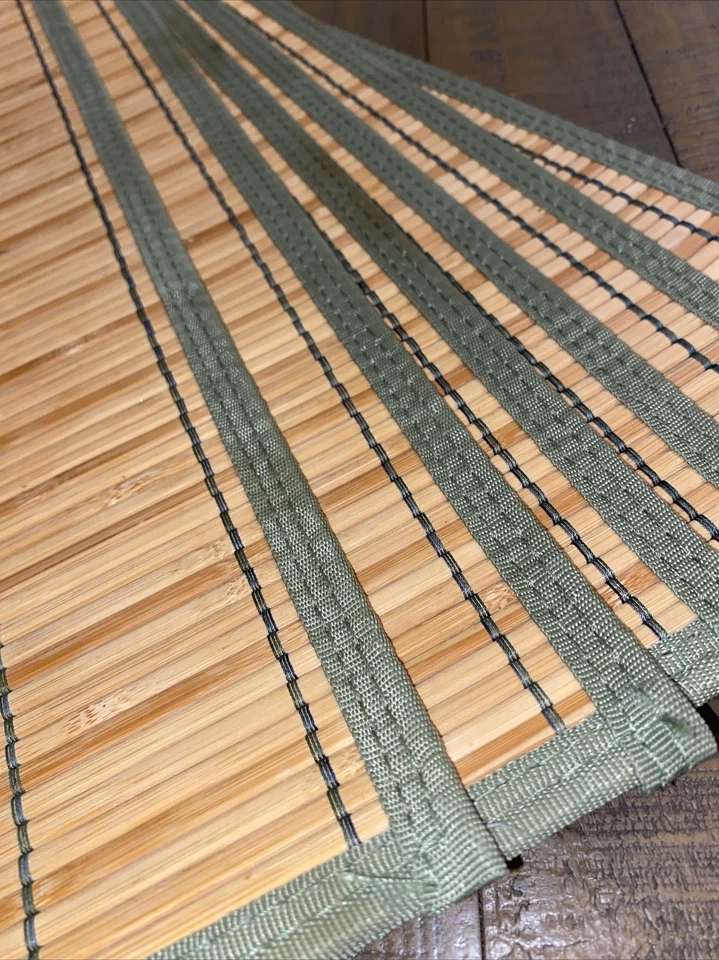 Vintage Bamboo Slat 6 Piece Placemat Set with Trim and Fabric Backing 19" x 13" - Image 2 of 4