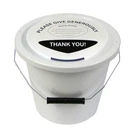 3 Charity Fundraising Money Collection Buckets with Lids, Labels and Ties -White