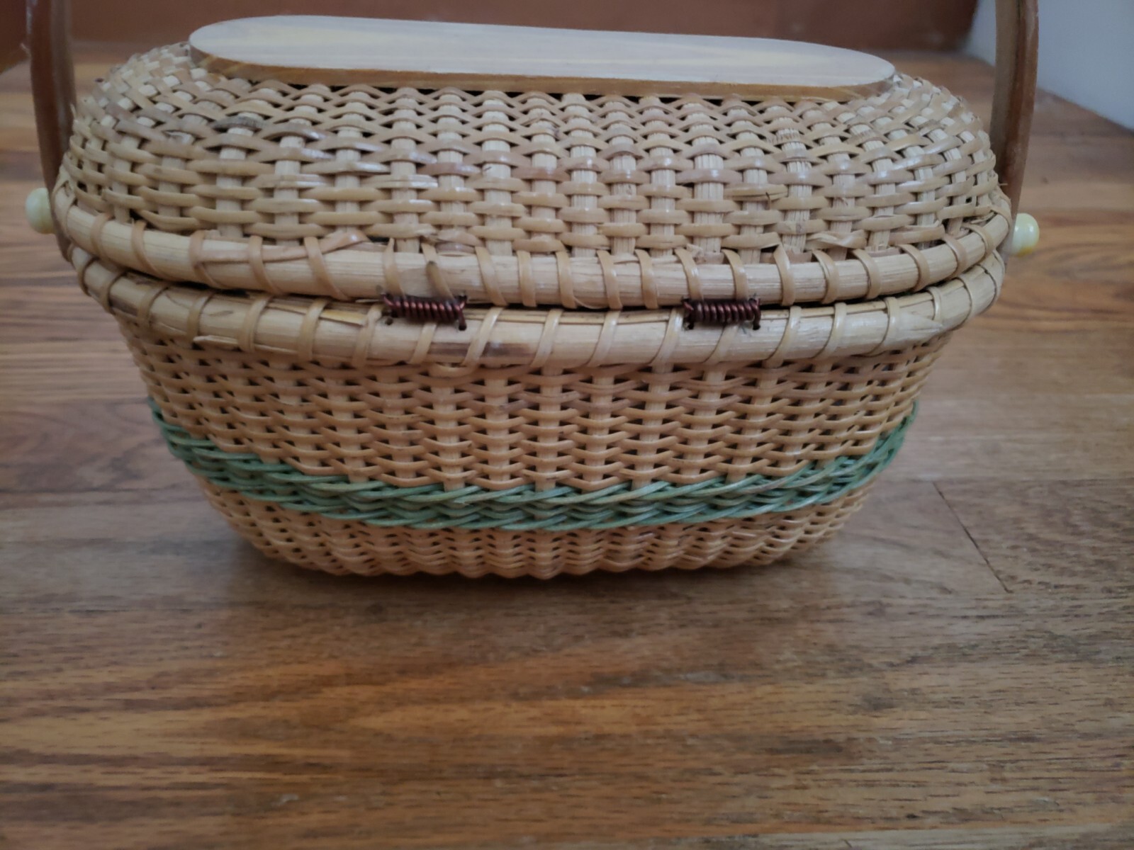 Vintage Nantucket Basket Fabric Lined & Covered Purse or Sewing w/Swing