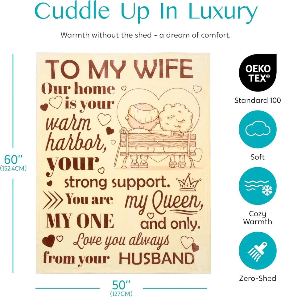 New-To My Wife Blanket from Husband 50x60 Flannel Throw Blanket COZY Fast Ship - Image 2 of 4